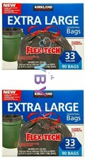 2x Kirkland Signature Flex-Tech Drawstring Trash Bags 33 Gallon 90ct,Total 180ct