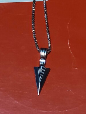 Stainless Steel Spear Arrowhead Arrow Head Pendant Chain Necklace -SILVER & BLK