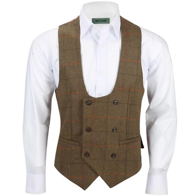 Herren 3-teilig hellbraun kariert Fischgrätmuster Anzug Blazer Weste Hose separat erhältlich