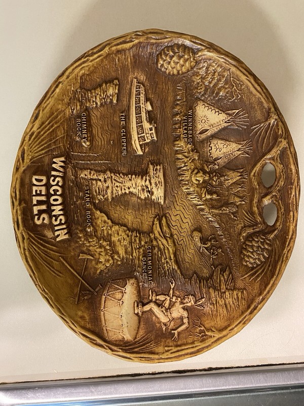 Vintage Wisconsin Dells Faux Wood Decor Plate Ornate Souvenir By Arrow