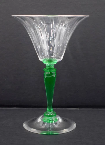 Steuben Hand Blown Martini/Champagne Glass Circa 1930, Green/Clear