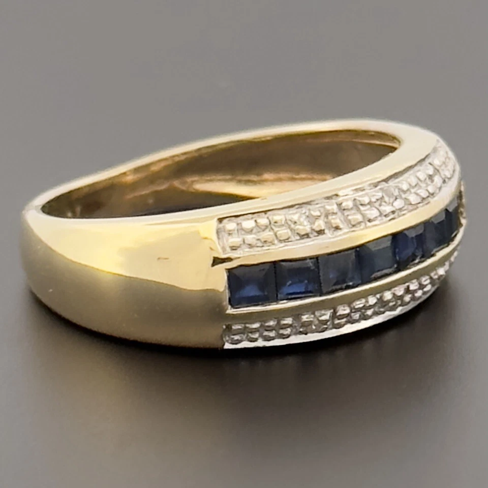 9ct Yellow Gold Sapphire & Diamond Cluster Ring Size I Hallmarked - Image 2 of 4