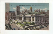Antique Post Card - New York Public Library, 5th Avenue and 42nd Street NY City