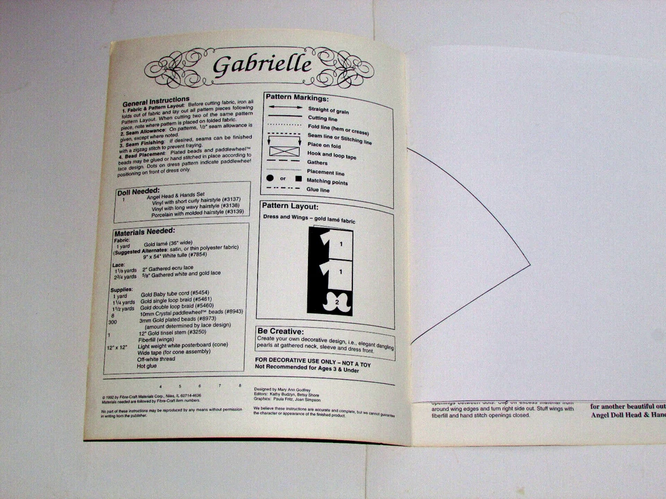 Fibre Craft GABRIELLE ANGEL Treetop-Centerpiece Full Size Sewing Pattern (sew) - Image 4 of 4