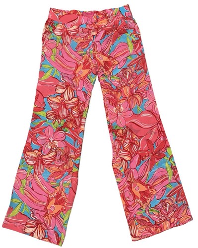 Lilly Pulitzer Silk Wide Leg Pants Jubilee Floral Sz S Pockets Colorful Pull On