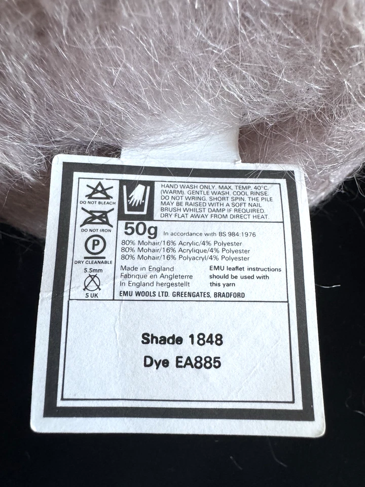 Hilo Mohair Vintage Rosa Lila 5 Bolas 50G Lana Emú Inglaterra NUEVO Antiguo Stock Foto 4 de 4