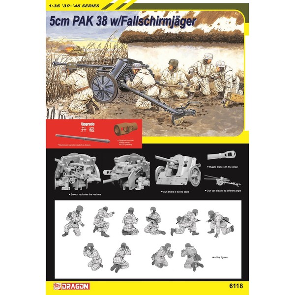 Dragon 6118 1/35 German 5Cm Pak 38 W/FallschirmjäGer Assembly Model Kit-image