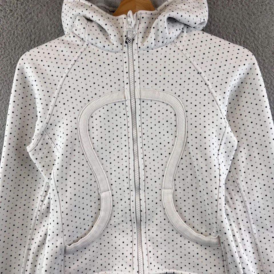 Chaqueta con capucha Lululemon Scuba III negra a lunares cremallera completa para mujer 2 Foto 3 de 4