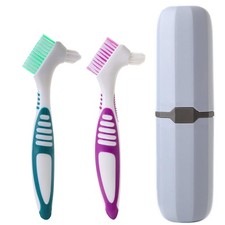 Clofiak 2Pcs Denture Brush with Case, Travel False Teeth Purple, Green