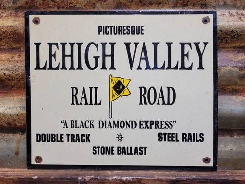 VINTAGE LEHIGH VALLEY RAILROAD PORCELAIN SIGN OLD PENNSYLVANIA TRAIN TRACK RAIL