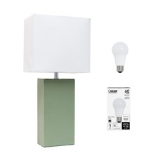 Elegant Designs Lt1025-Sge-Lb Modern Leather Wrapped Table Lamp For Living Room