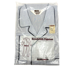 Montgomery Ward Men Pajamas Broadcloth L 42-44 Blue Stripe LS Top/Bottom VTG NWT