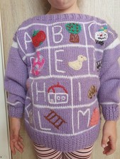 Gr. 128 gestrickter Pullover Handmade ABC Sch...