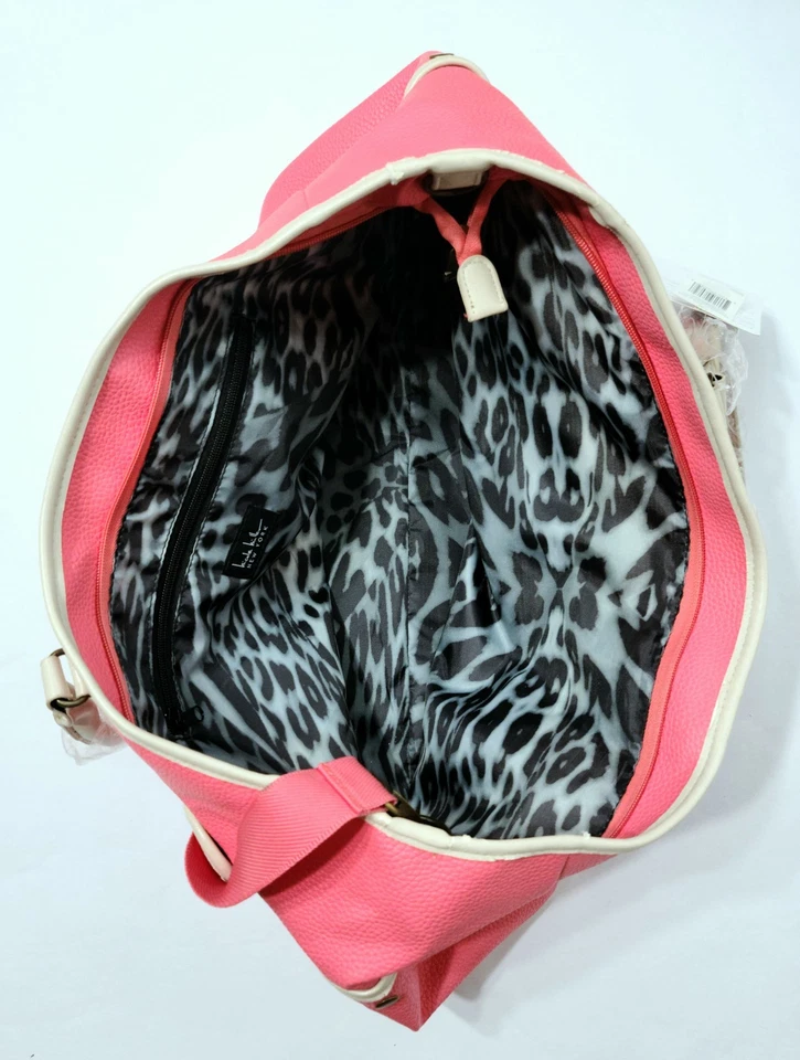 $120 Bolso de Viaje Nicole Miller Rosa con Forro Estampado de Leopardo de las Nieves Fin de Semana XL Foto 2 de 4