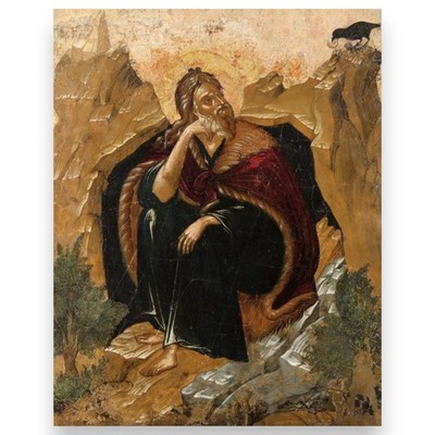 Holy Prophet Elijah in the Desert. Wooden orthodox and catholic icon wall art