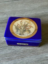 Vintage The Art of Chokin 24k Gold Edged Trinket Box Blue Butterfly Iris Flowers