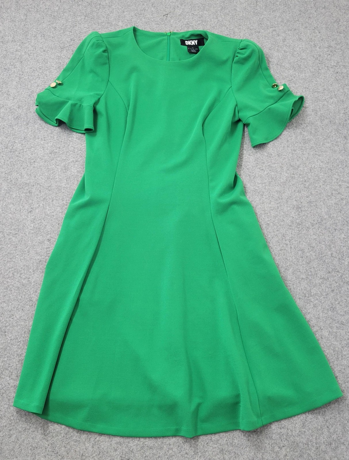 DKNY Dress Womens 6 Green Fit Flare Flutter Sleeve Knit Workwear Knee Length