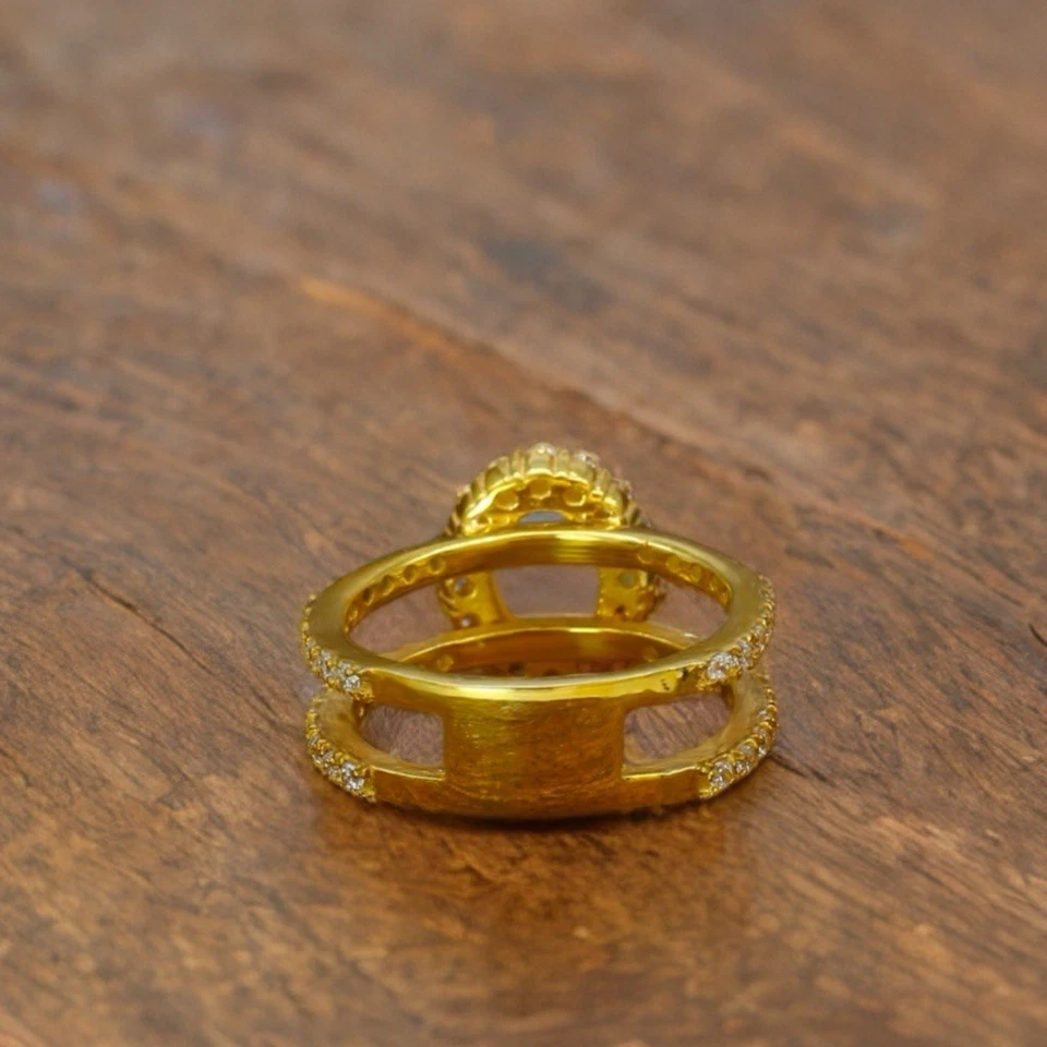 Anillo de boda minimalista de oro macizo de 14 k con ópalo y diamantes etíopes naturales Foto 3 de 3