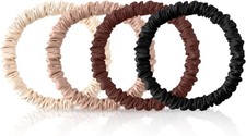 4Pcs Mulberry Silk Scrunchies Set, Silk Hair Ties Elastic for Women, Skinny S...