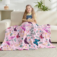 Watercolor Butterfly Throw Blanket, Soft Flannel Plush Gift, 50  x60  