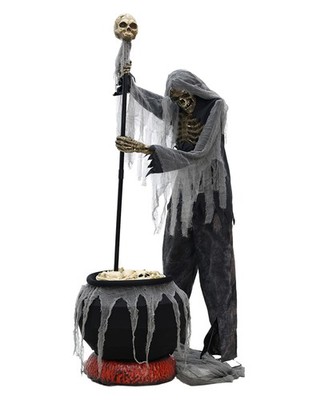 Halloween Animatronic Skelett Warlock mit Kessel   Hexer Figur mit Bewegung