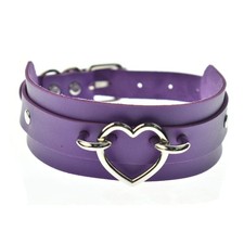 Collana girocollo in pelle viola con colletto a cuore Goth Punk  Sexy BDSM