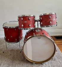 Slingerland Super Rock Outfit 4pc Drum Set RARE AZTEC Red-  1976 - 24/18/14/13