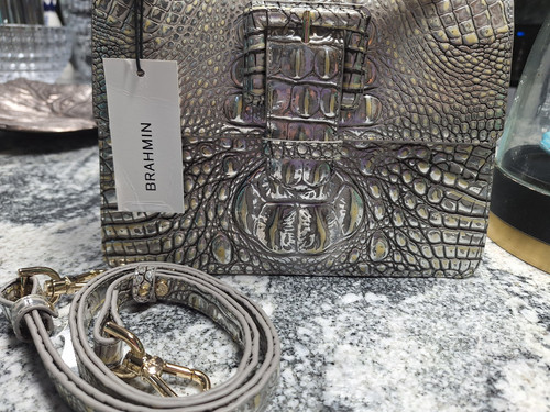 Brahmin Melbourne Collection Small Hallie Satchel Bag in Chrome Leather - Picture 3 of 8