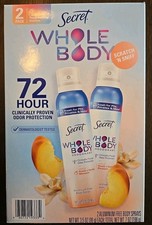   NEW   Secret Whole Body Deodorant Peach  Vanilla Scent, 3.5oz, 2 PACK Spray