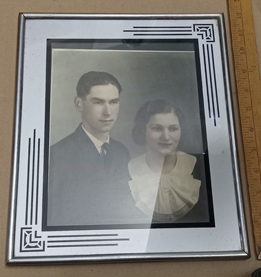 Art Deco Photo Frame  (10'' x 12'') Reverse Painted  w/ Easel - Vintage
