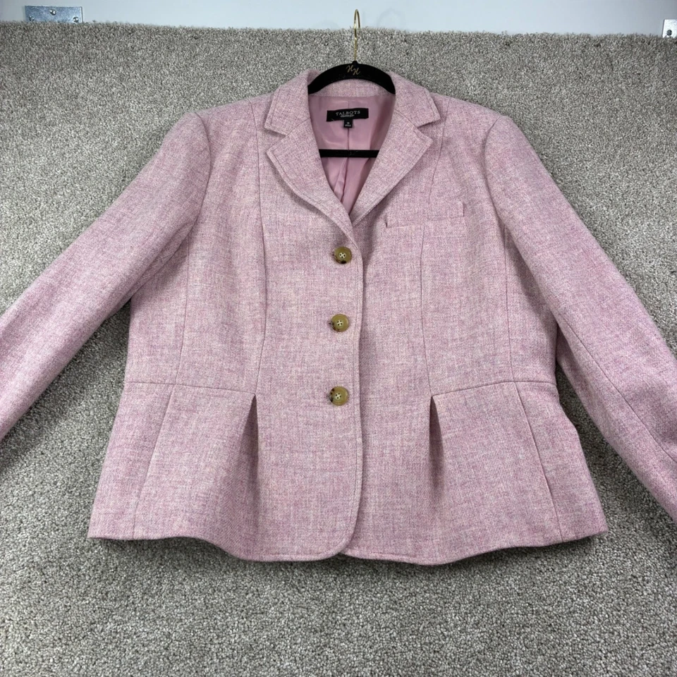 Chaqueta Blazer Talbots Rosa Lana Tweed Mujer Talla 10 Peplum Plisado Botón Frontal Foto 2 de 4