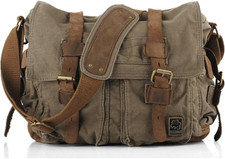 Vintage Militär Leder Umhängetasche Canvas Laptop Tasche Retro Messenger Taschen