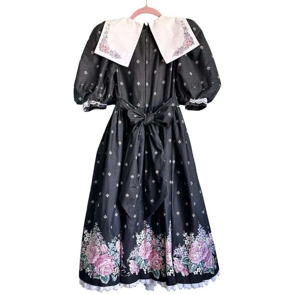 Daisy Kingdom винтажный девочки черный розовый цветочный коттедж прерии платье размер 10-12 - Изображение 2 из 4