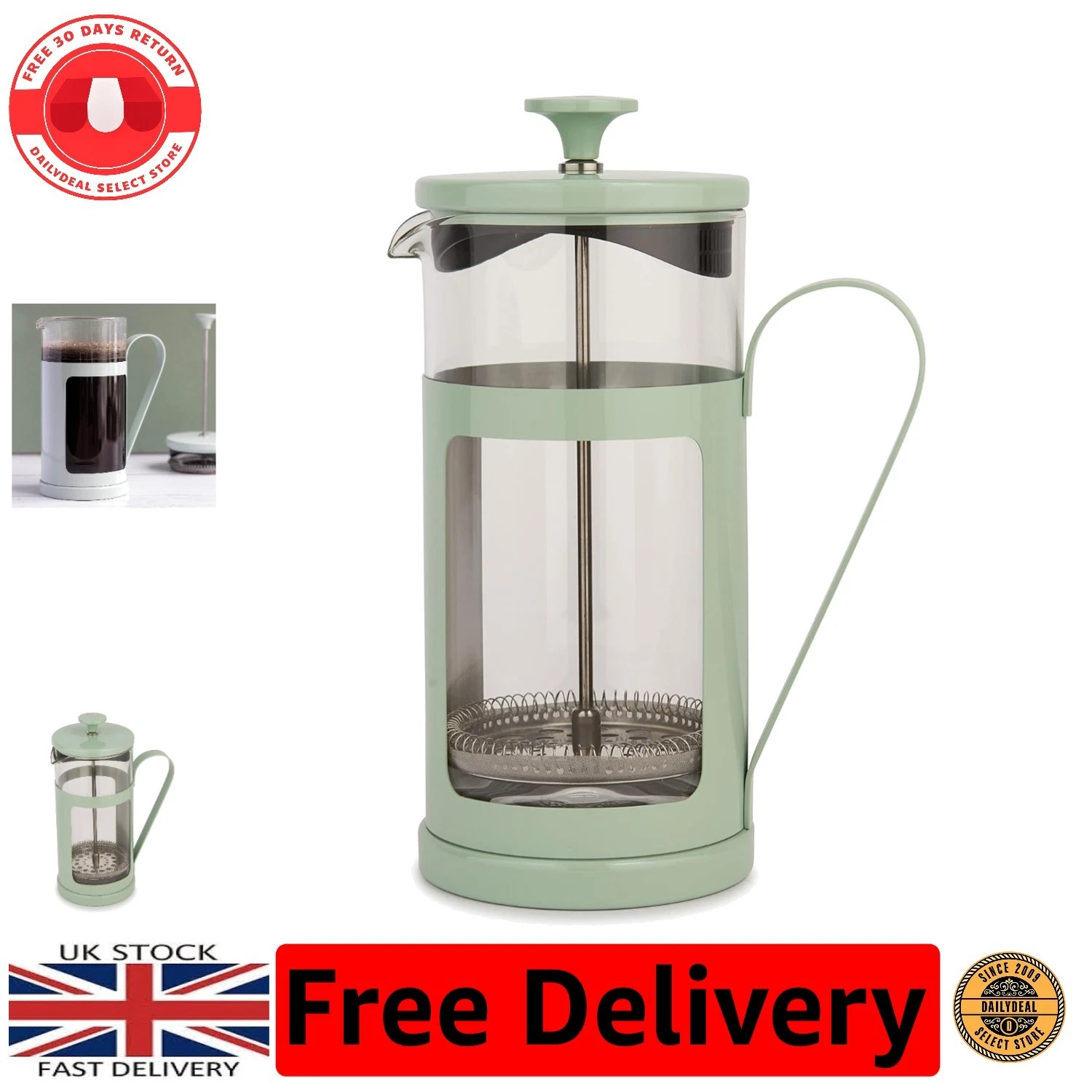 Stylish Monaco Cafetière: 8-Cup Stainless Steel French Press in Mint, Gift Boxed