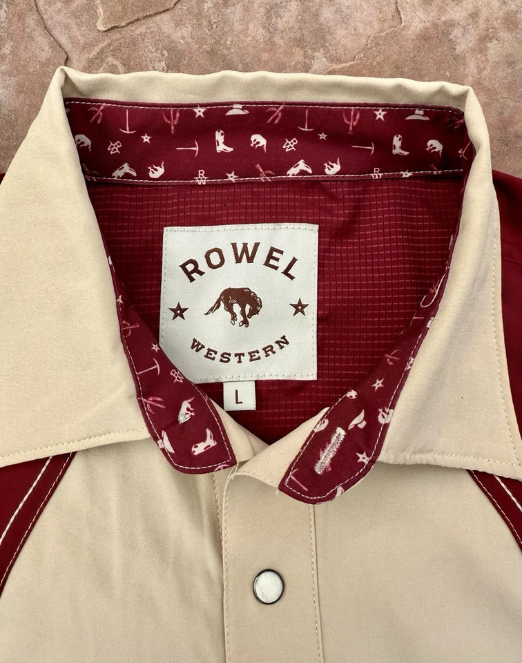 Rowel Western Pearl Snap Pebble/Cabernet Color Shirt Size L Short Sleeve - Image 3 of 4