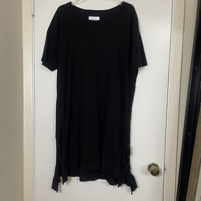 current elliott ruffle hem black short sleeve cotton tshirt dress size medium 2