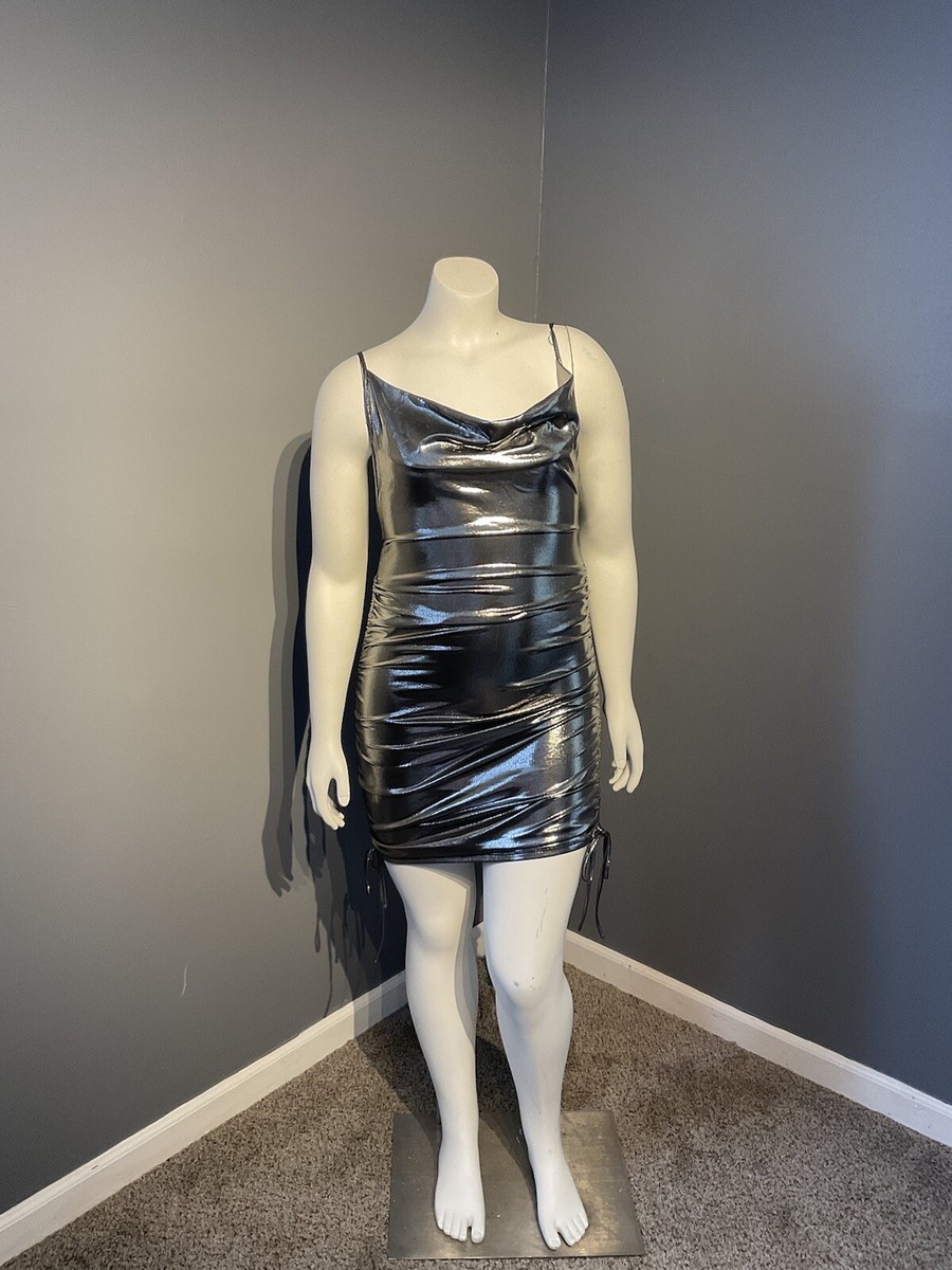 forever 21 Mini dress size small Silver Metallic bodycon Ruched