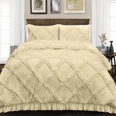 Zipper Closure Diamond Duvet Cover 3PC 100% Cotton 800 TC Ivory King Size