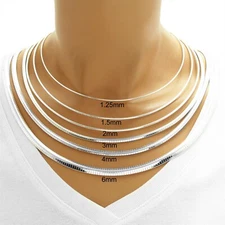 925 Sterling Silver Elegant Omega Chain Necklace - All Widths and Lengths
