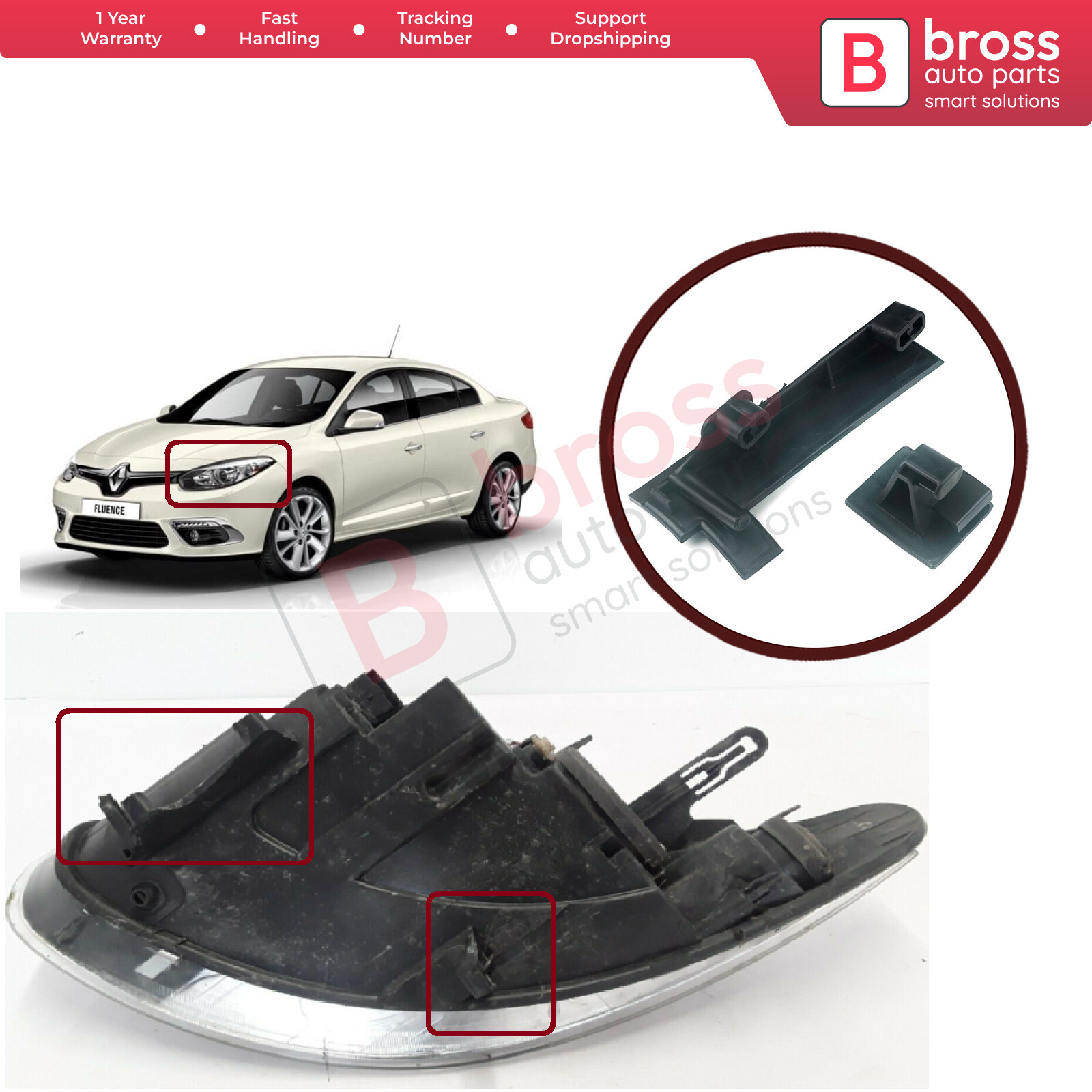 Headlight Housing Repair Set 260600738R Left for Renault Fluence 2009