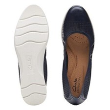 Clarks Jenette Ease Ballet Flat Navy Leather 8-M 8007 NEW