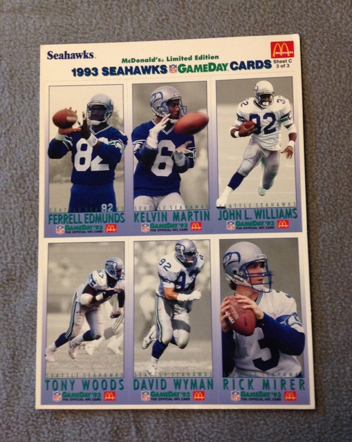 1993 McDonald's SEATTLE SEAHAWKS NFL GAMEDAY CARDS Sheet C eBay