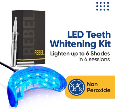 Rebel Zahnaufhellungsset mit LED-Licht und Aufhellungsstift peroxidfrei vegan
