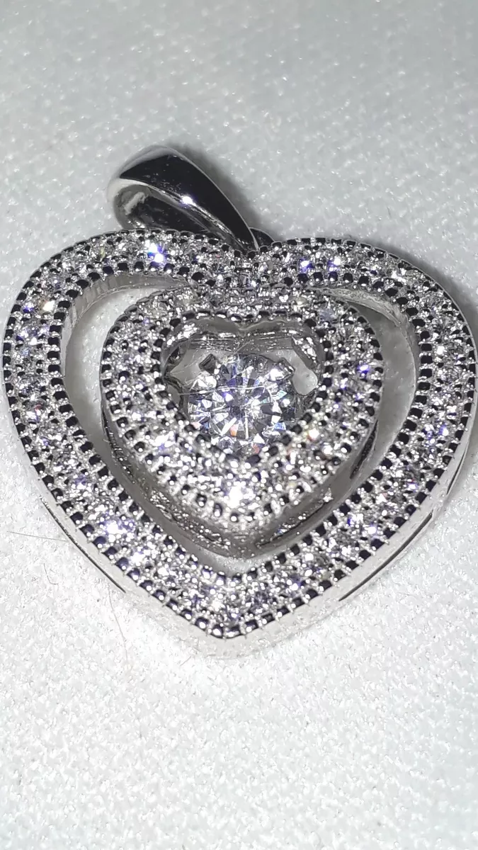 925 STERLING SILVER CZ DIAMOND HEART MOVING STONE PENDANT NECKLACE