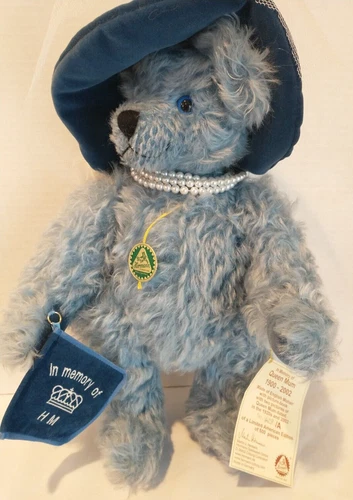 RARE HERMANN-SPIELWAREN MOHAIR "QUEEN MUM" TEDDY BEAR W/PICTURE BOOK #429/500