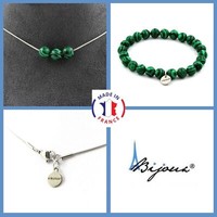 Steine Und Mineralien. Schmuckset Armband Halskette 3 Perlen Malachit 8 Mm. Ch