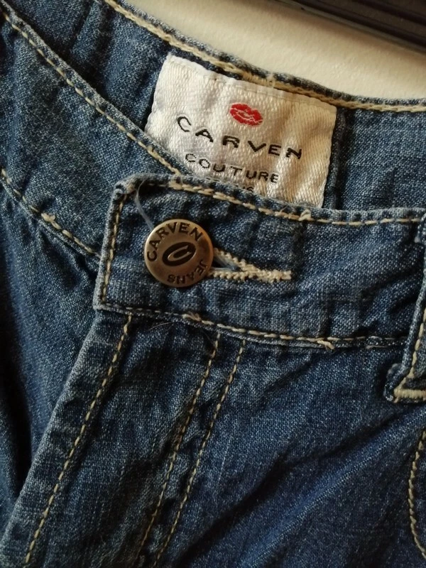 Short en jean taille très haute vintage CARVEN COUTURE - Photo 2/3