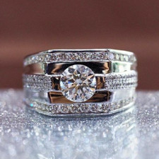 1.00 Ct Round Cut Real Moissanite Men's Engagement Ring 925 Sterling Silver