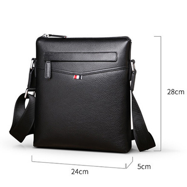 Black Genuine Leather Men's Sling Shoulder Messenger Bag
