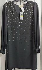 MICHAEL KORS Basics Womens Black Long Sleeve Short Sheath Dress Sz M NWT